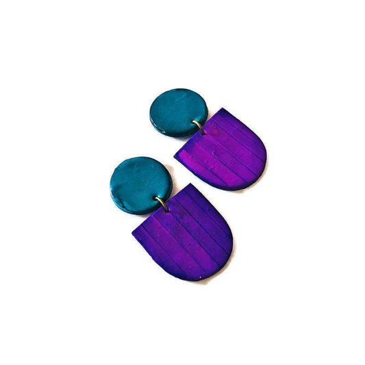 Colorful Spring Clip On Earrings in Neon Green Blue- "Emily"