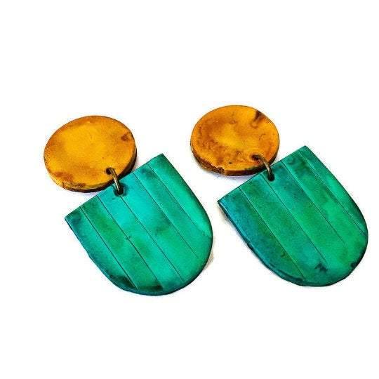 Colorful Spring Clip On Earrings in Neon Green Blue- "Emily"