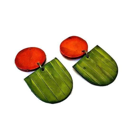 Colorful Spring Clip On Earrings in Neon Green Blue- "Emily"